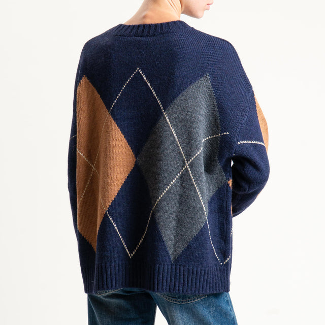 Tensione in-Maglia rombi misto alpaca - blu/camel/grigio