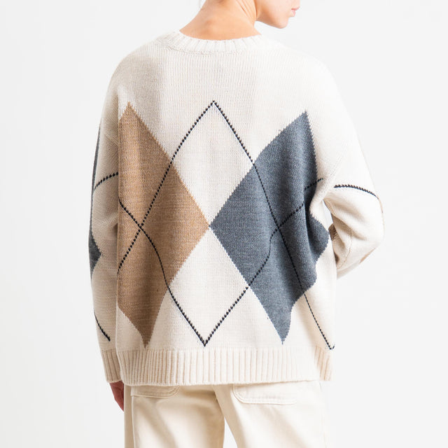 Tensione in-Maglia rombi misto alpaca - burro/camel/grigio