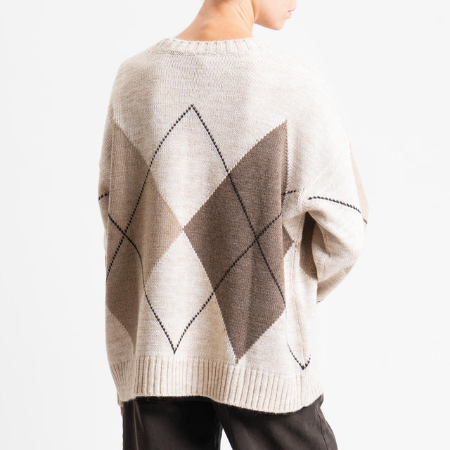 Tensione in-Maglia rombi misto alpaca - beige/sabbia/fango
