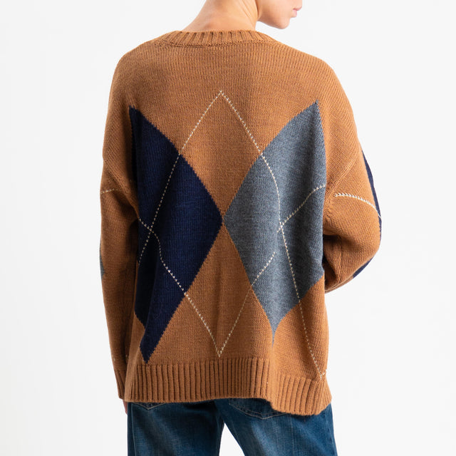 Tensione in-Maglia rombi misto alpaca - camel/blu/grigio