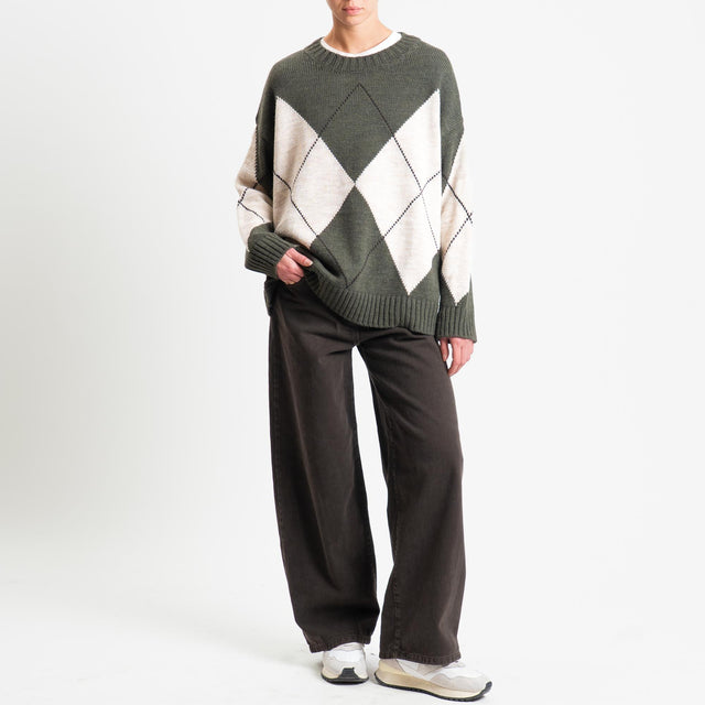 Tensione in-Maglia rombi misto alpaca - militare/beige/moro