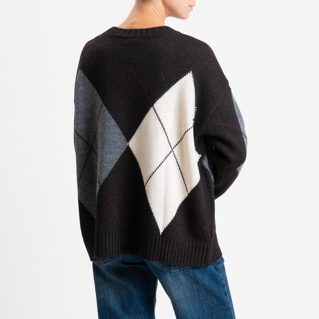 Tensione in-Maglia rombi misto alpaca - moro/burro/grigio/ciclamino