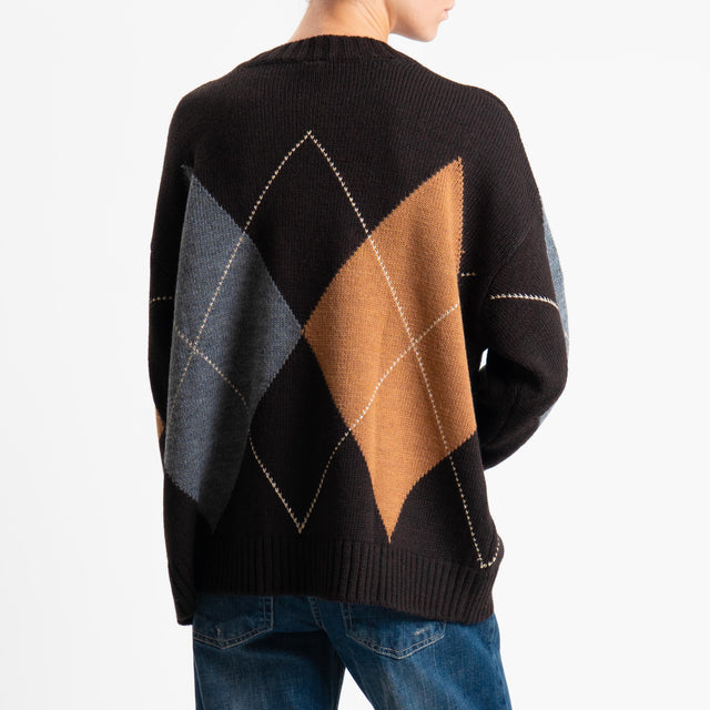 Tensione in-Maglia rombi misto alpaca - cioccolato/grigio/camel