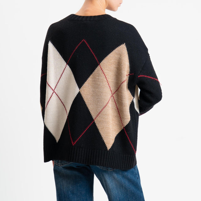 Tensione in-Maglia rombi misto alpaca - nero/camel/ecru/rosso