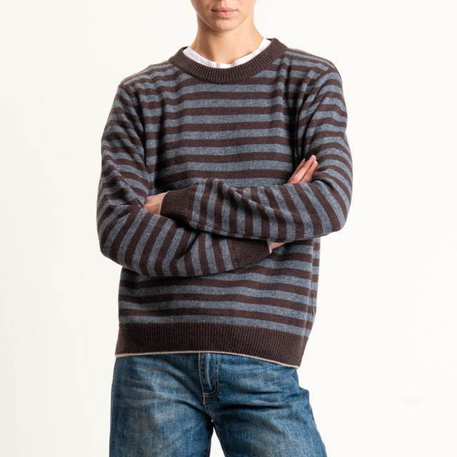 Tensione in-Maglia a righe misto cashmere - beige/antracite/moro