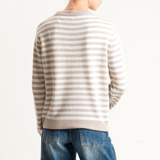Tensione in-Maglia a righe misto cashmere - bordeaux/beige/panna