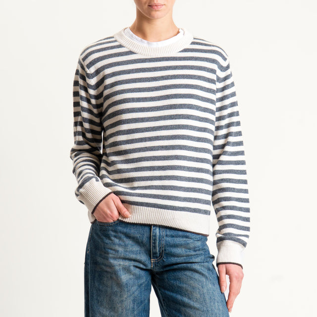 Tensione in-Maglia a righe misto cashmere - moro/antracite/burro