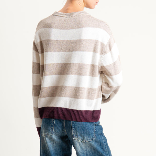 Tensione in-Maglia righe misto cashmere - bordeaux/beige/panna