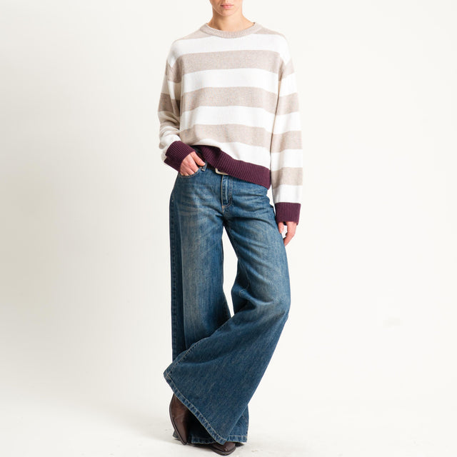 Tensione in-Maglia righe misto cashmere - bordeaux/beige/panna