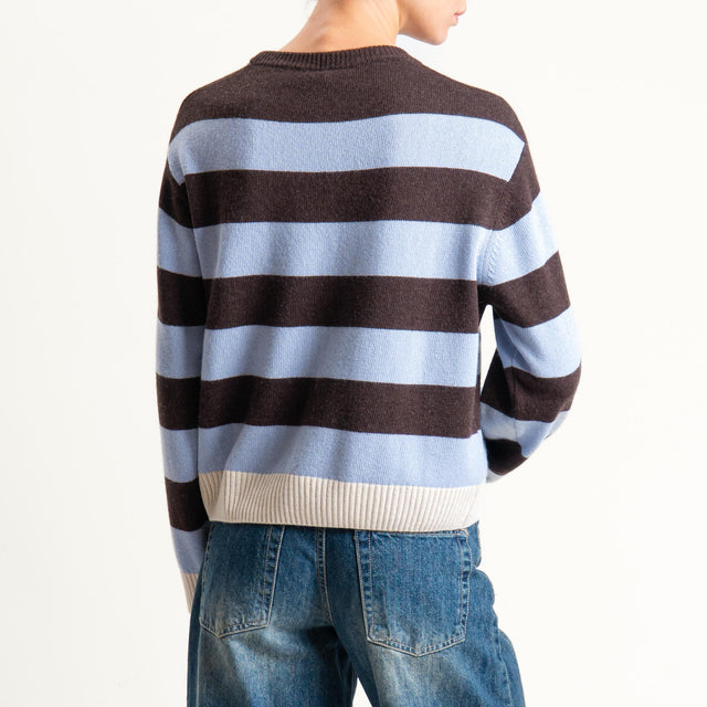 Tensione in-Maglia righe misto cashmere - burro/celeste/moro
