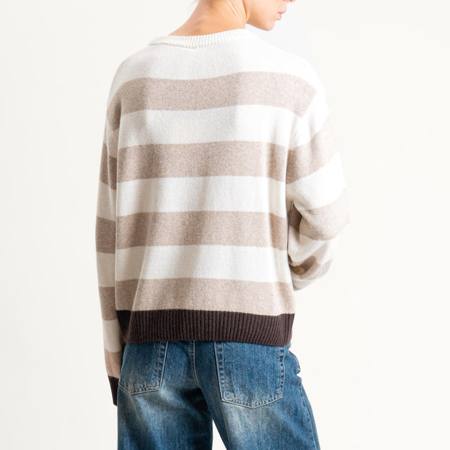 Tensione in-Maglia righe misto cashmere - moro/panna/beige