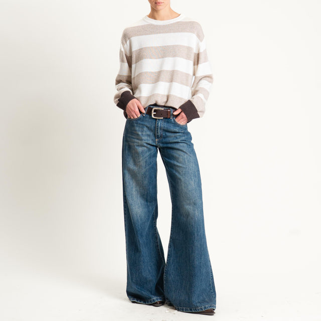 Tensione in-Maglia righe misto cashmere - moro/panna/beige