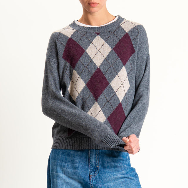 Tensione in-Maglia rombi misto cashmere - antracite/vino/beige