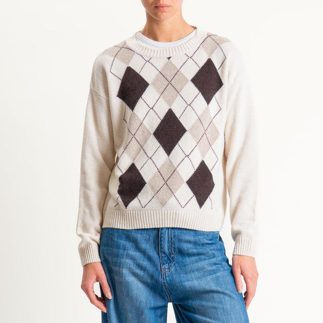Tensione in-Maglia rombi misto cashmere - burro/moro/casha