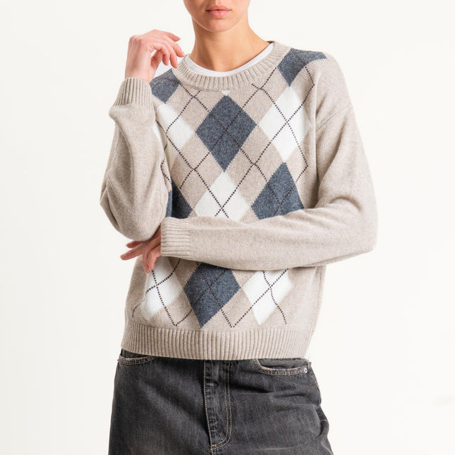 Tensione in-Maglia rombi misto cashmere - beige/panna/antracite