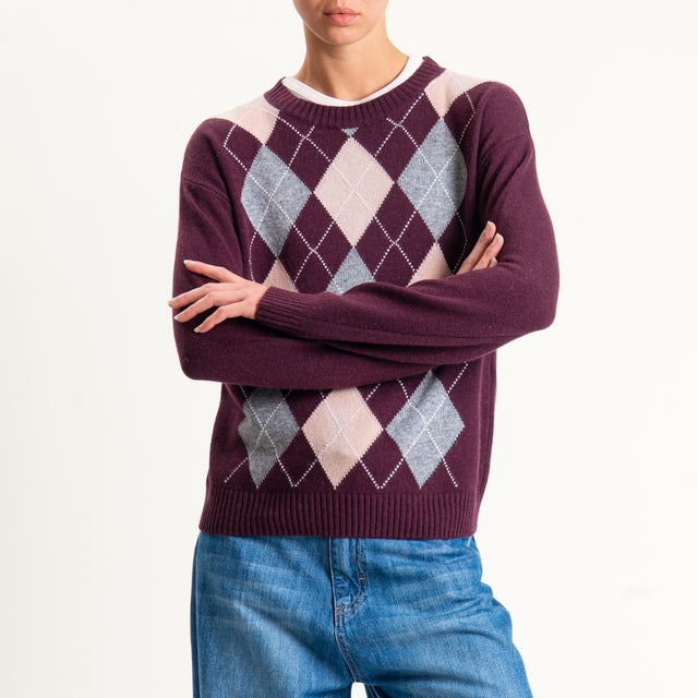 Tensione in-Maglia rombi misto cashmere - bordeaux/grigio/rosa