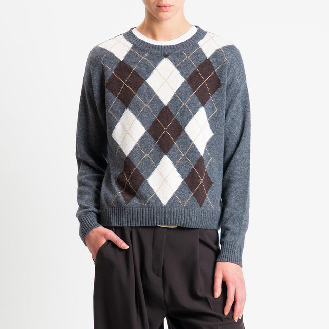 Tensione in-Maglia rombi misto cashmere - antracite/moro/burro