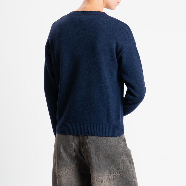 Tensione in-Maglia rombi misto cashmere - blu/casha/castoro