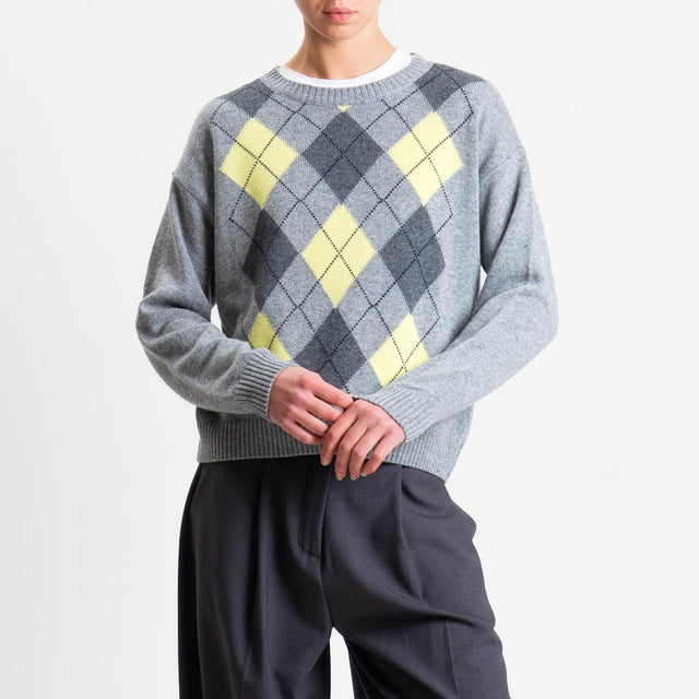 Tensione in-Maglia rombi misto cashmere - grigio/lime/antracite