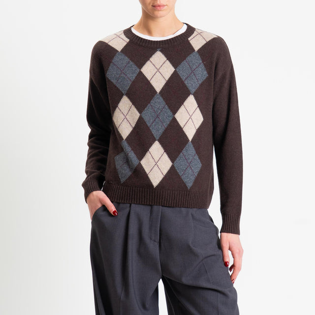 Tensione in-Maglia rombi misto cashmere - moro/antracite/casha/bordeaux