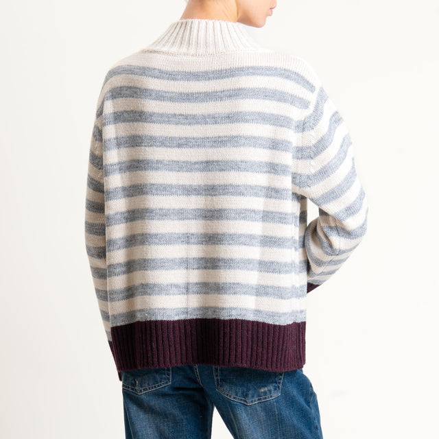 Tensione in-Maglia a righe misto alpaca - bordeaux/perla/ecru