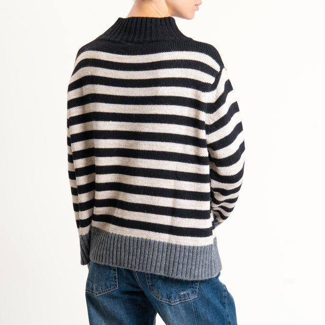 Tensione in-Maglia a righe misto alpaca - grigio/beige/nero