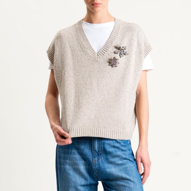 Tensione in-Gilet misto LANA/SETA melange con spille - beige