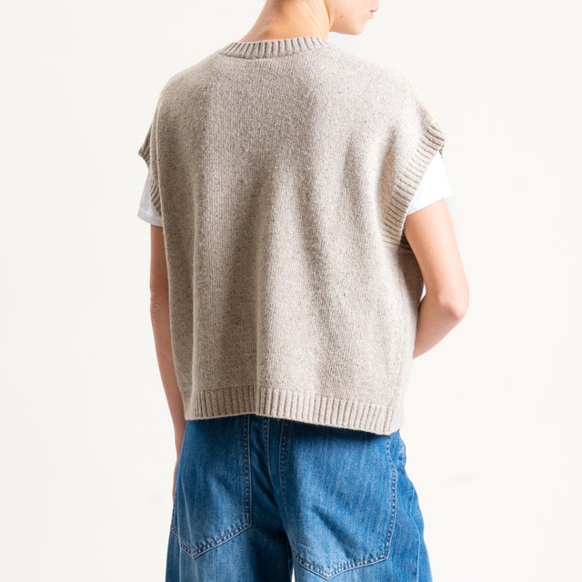 Tensione in-Gilet misto LANA/SETA melange con spille - beige