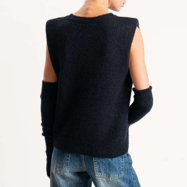 Tensione in-Maglia mohair elasticizzato spalline imbottite con manicotti - nero