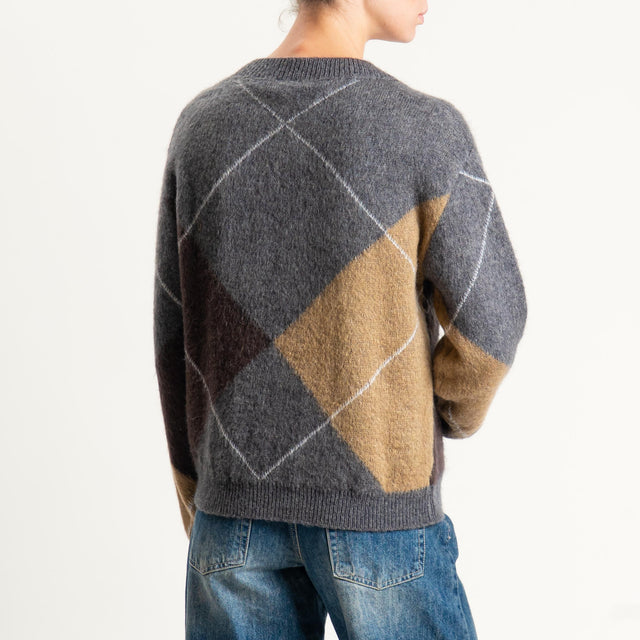Tensione in-Maglia rombi misto alpaca - antracite/moro/camel/panna