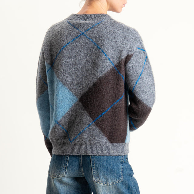 Tensione in-Maglia rombi misto alpaca - grigio/marrone/azzurro/blu
