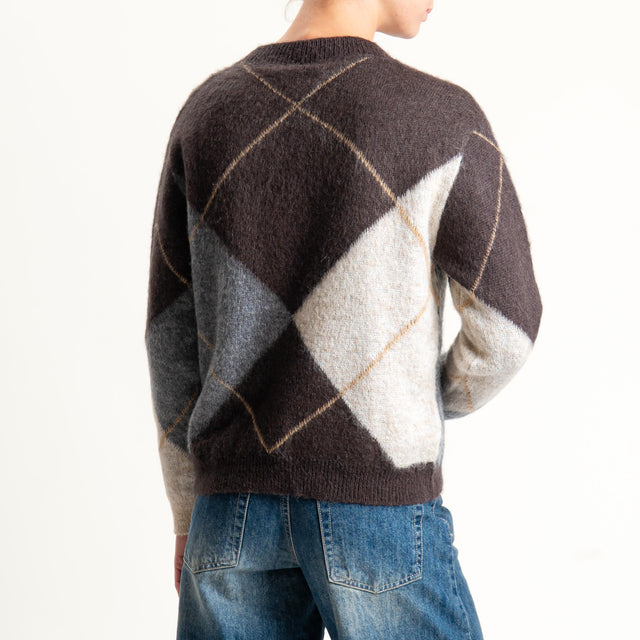 Tensione in-Maglia rombi misto alpaca - marrone/grigio/burro/camel