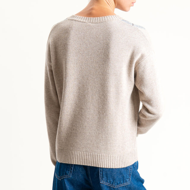 Tensione in-Maglia rombi argyle misto cashmere scollo v - beige/latte/antracite