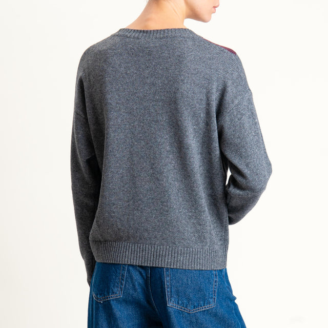 Tensione in-Maglia rombi misto cashmere scollo v - antracite/bordeaux/beige