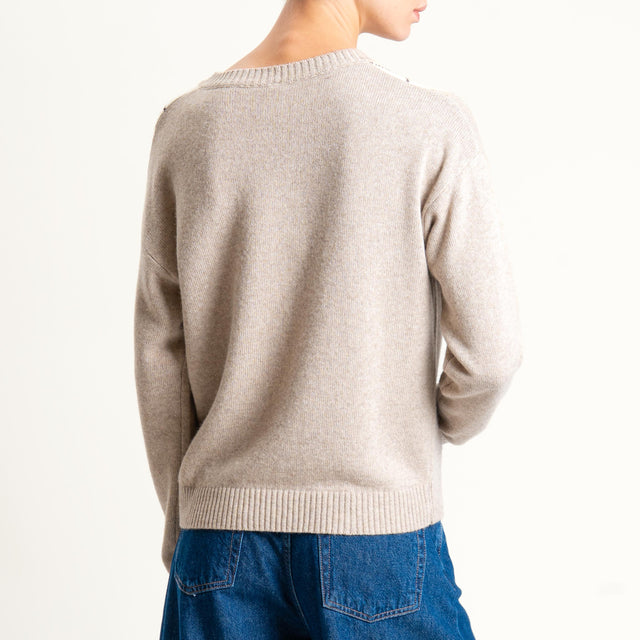 Tensione in-Maglia rombi misto cashmere scollo v - beige/latte/antracite