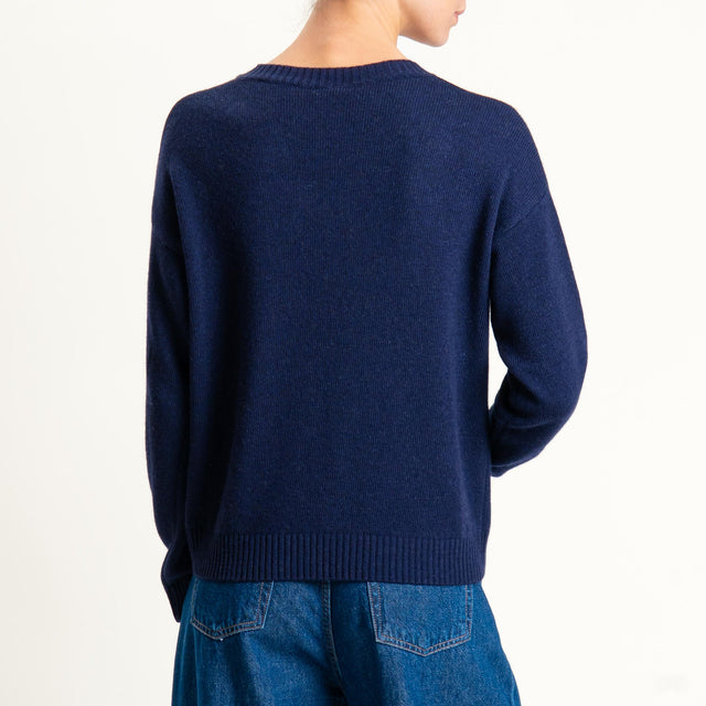 Tensione in-Maglia rombi misto cashmere scollo v - blu/cuoio/latte