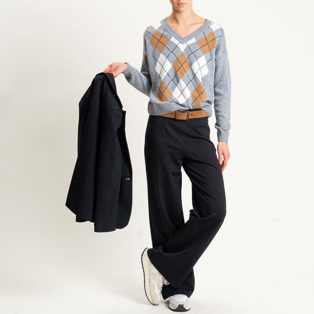 Tensione in-Maglia rombi misto cashmere scollo v - grigio/latte/cuoio