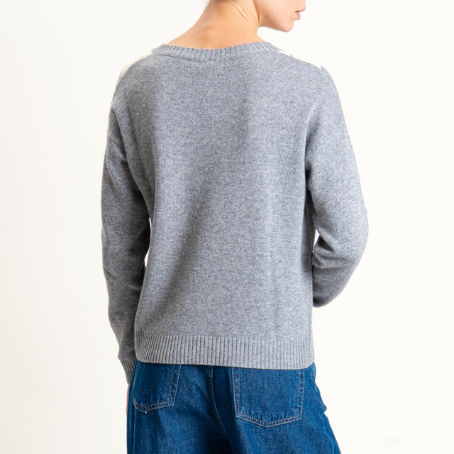 Tensione in-Maglia rombi misto cashmere scollo v - grigio/latte/cuoio
