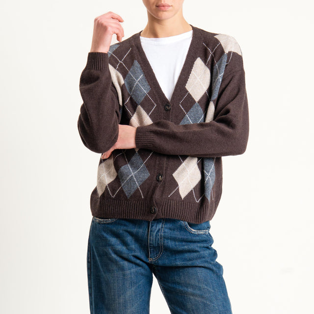 Tensione in-Cardigan rombi misto cashmere - marrone/beige/antracite