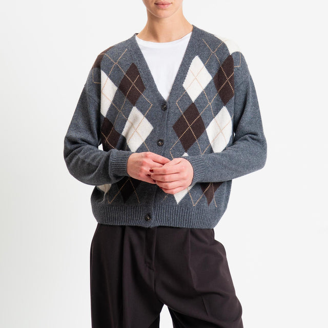 Tensione in-Cardigan rombi misto cashmere - antracite/moro/burro