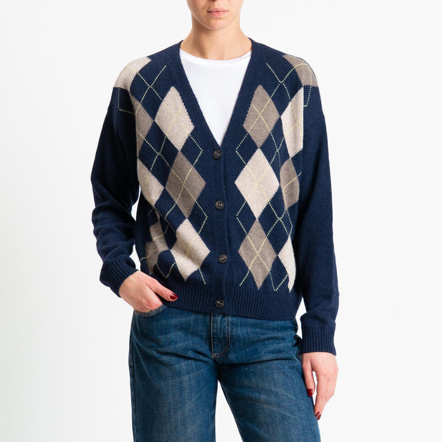 Tensione in-Cardigan rombi misto cashmere - blu/casha/castoro