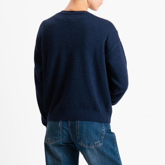 Tensione in-Cardigan rombi misto cashmere - blu/casha/castoro