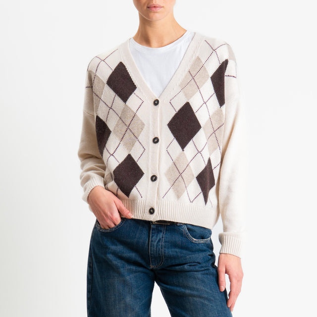 Tensione in-Cardigan rombi misto cashmere - burro/moro/casha