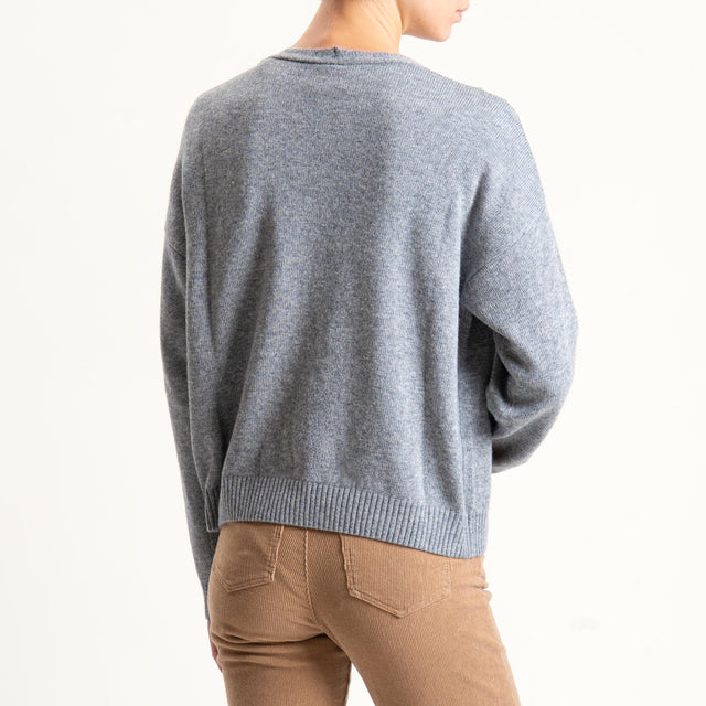 Tensione in-Cardigan rombi misto cashmere - grigio/latte/cuoio