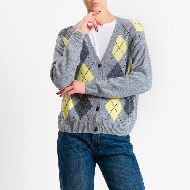 Tensione in-Cardigan rombi misto cashmere - grigio/lime/antracite