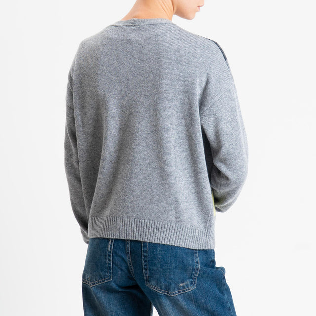 Tensione in-Cardigan rombi misto cashmere - grigio/lime/antracite