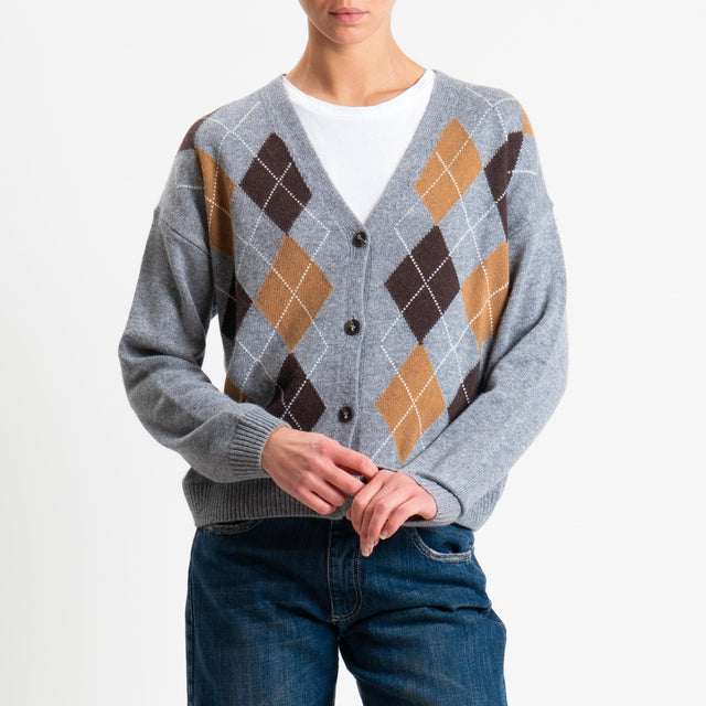 Tensione in-Cardigan rombi misto cashmere - grigio/moro/camel