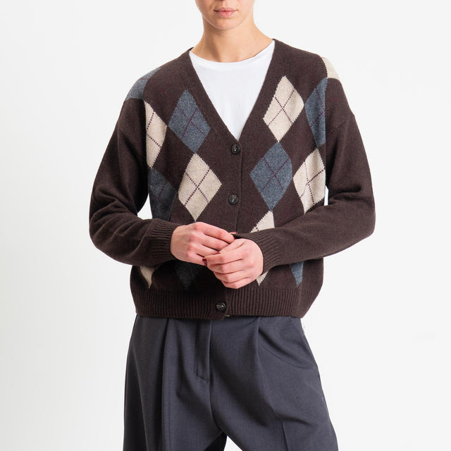 Tensione in-Cardigan rombi misto cashmere - moro/antracite/casha/bordeaux