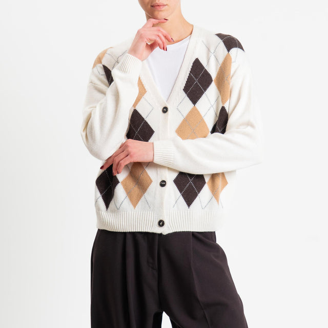 Tensione in-Cardigan rombi misto cashmere - panna/camel/moro