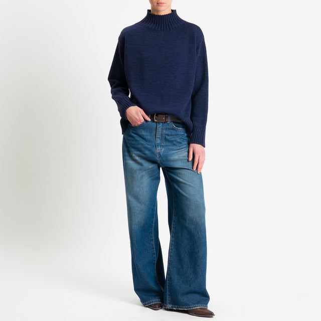 Tensione in-Maglia collo montato misto alpaca - blu